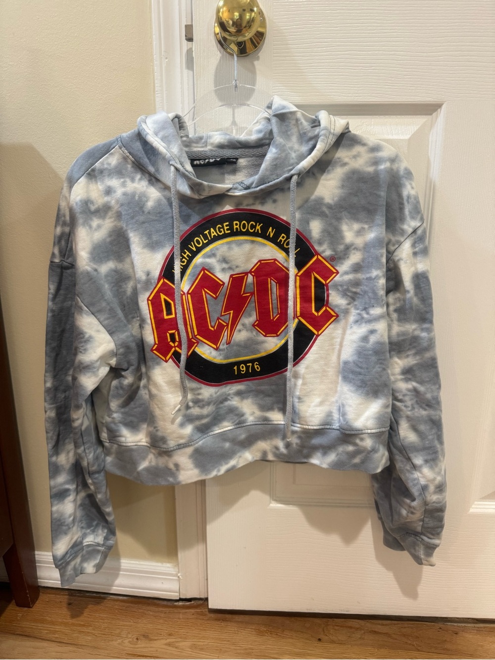 AC/DC Light Gray Tie-Dye Pullover Hoodie with Band Logo